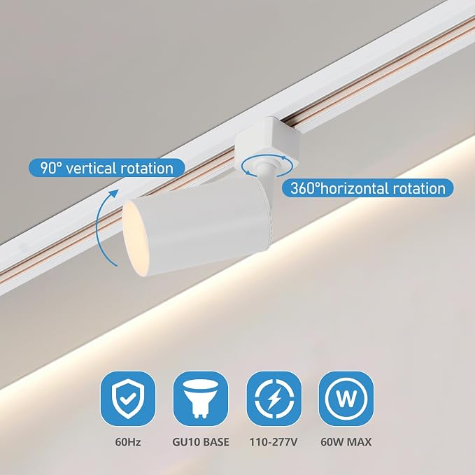 3-Color Dimmable Plug in Track Lighting with Power Cord, 3-Light White | 13FT Dimmable Plug Cord | 3000K 4000K 6000K Adjustable | 6W GU10 Bulbs Included | LED Ceiling Spot Light Fixtures for Kitchen