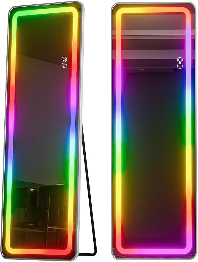 Koonmi LED Full Length Mirror, 63"x20" Full Length Lighted Mirror with Remote Control, RGB Color Changing Lights, 7 Dynamic Modes, Dimmable Brightness