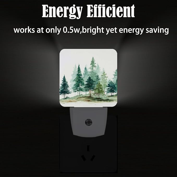 Watercolor Forest Night Light,Plug Into Wall for Boys Girls Bedroom Decorative Square Night Light Lamp 0.5w Sleep Friendly