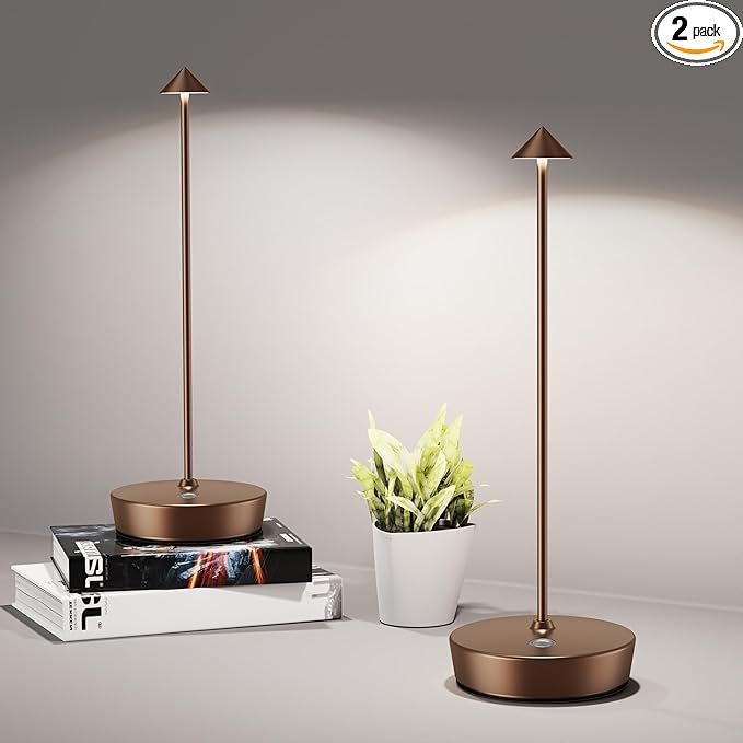 Cordless Table Lamp Rechargeable 6000mAh Battery Outdoor LED Light | Outdoor Waterproof Portable 3 Color Touch Dimmable Table Light for Patio Restaurant Dining Home Set of 2 Moka