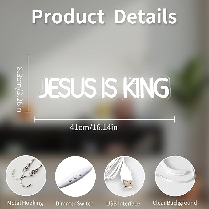 Jesus Is King Neon Sign Jesus Led Sign Dimmable Christ Is King Neon Light Sign Easter Lights God Light Up Sign for Christian Wall Decor Easter Christmas Gifts