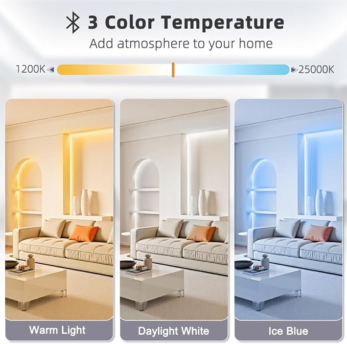 Tenmiro White LED Strip Lights 30ft (1200 LEDs) Super Bright 25000K Daylight White, 3Color Temperature Dimmable with Smart App & Remote Control for Bedroom Kitchen Commercial Home Lighting Decor