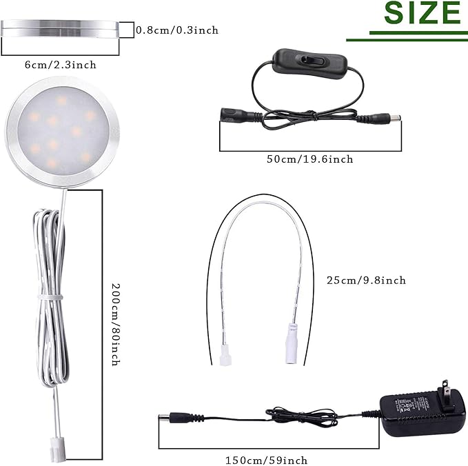 AIBOO 12V LED Under Cabinet Puck Lights Plug in, with Manual Switch, Single Puck LED Light for Closet,Counter,Showcase,12Vdc Low Voltage Wall Plug (Warm White)