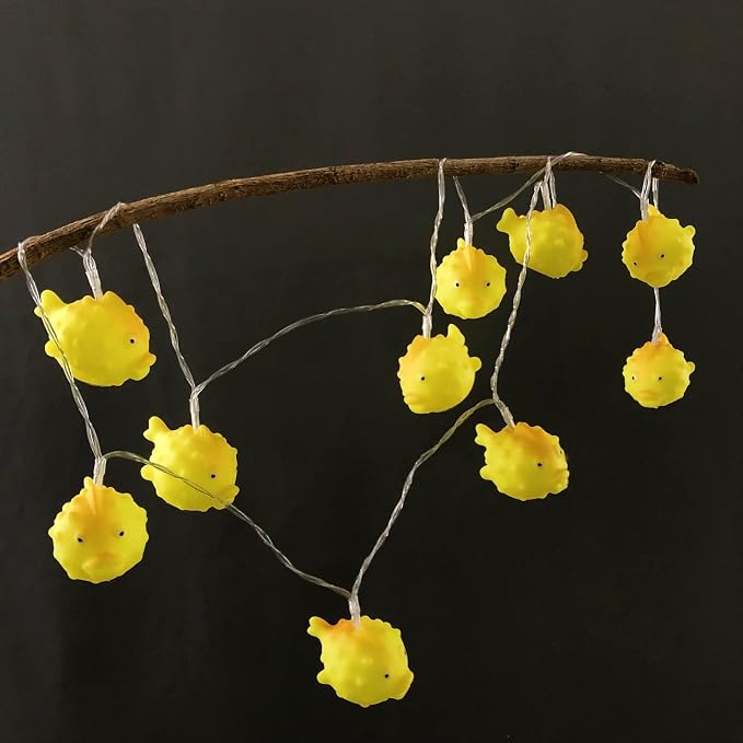 Cute Puffer Fish Night Lights 5.4FT 10 LED Battery Operated Cartoon Animal Fairy String Lights for Bedroom Home Holiday Yellow Theme Party Decoration (Puffer Fish, 1.65m/10LED)
