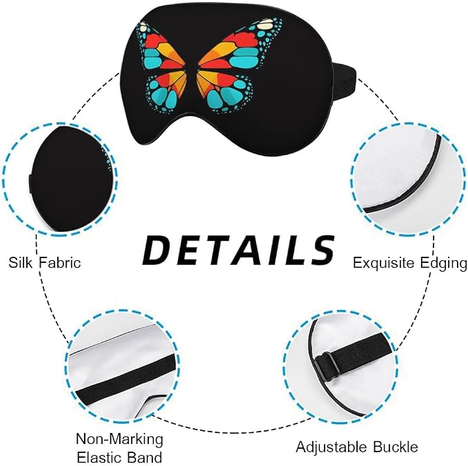 Red Blue Yellow Butterfly Silk Eye Mask Sleep Mask Exquisite Mysterious Butterfly Black Eye Mask with Adjustable Strap Lightweight for Women Work Travel Night Sleep