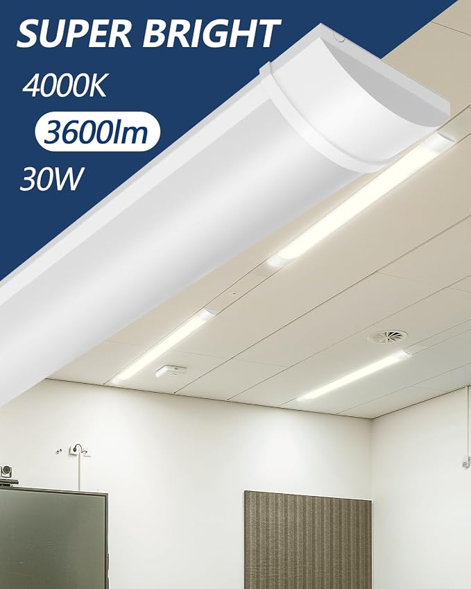 Sararoom 3ft LED Shop Fixture 30W Tube, 3600lm, 4000K Neutral White, 90cm 35.4inch Garage Closet Ceiling Light for Office Home Basement, No Plug, No Ground Wire