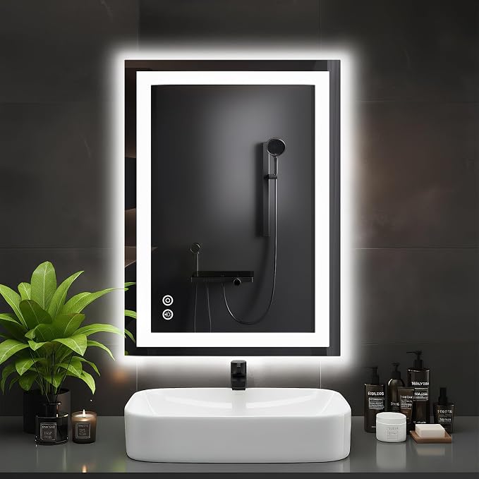 DUMOS 20"x28" LED Bathroom Mirror, Bathroom Vanity Mirror | Smart Anti-Fog, Front Light and Backlit, 3 Color Temperatures, Dimmable, Memory Function