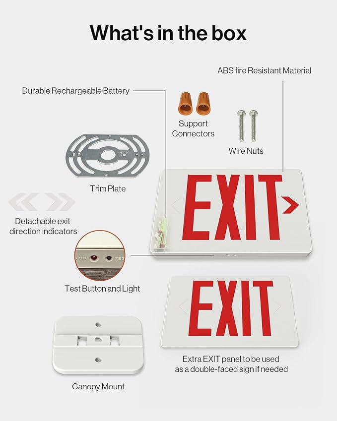 Sunco 48 Pack LED Exit Sign With Emergency Light, Commercial Grade Double Sided Fire Lights, Backup Battery, Illuminated, 120-277V, Dual Mounting, UL 94V-0 Fire Resistant