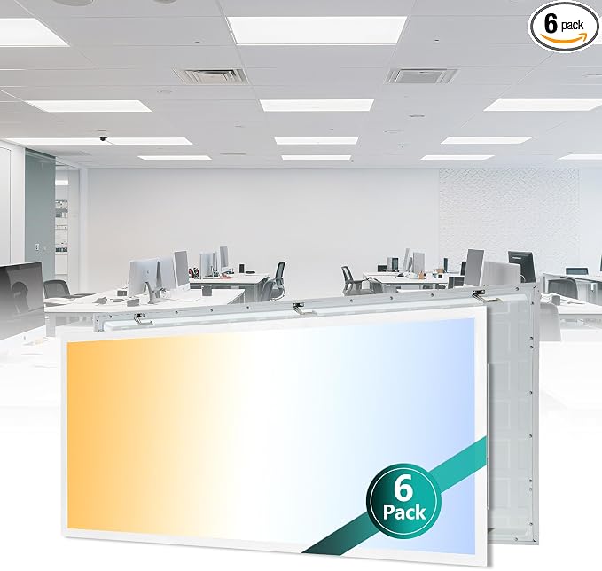 2x4 LED Flat Panel Light for Drop Ceiling 6 Pack | 0-10V Dimmable, 40W/50W/60W Selectable, 4CCT 3000K/4000K/5000K/6000K, Up to 6600LM, ETL Listed, 100-277V