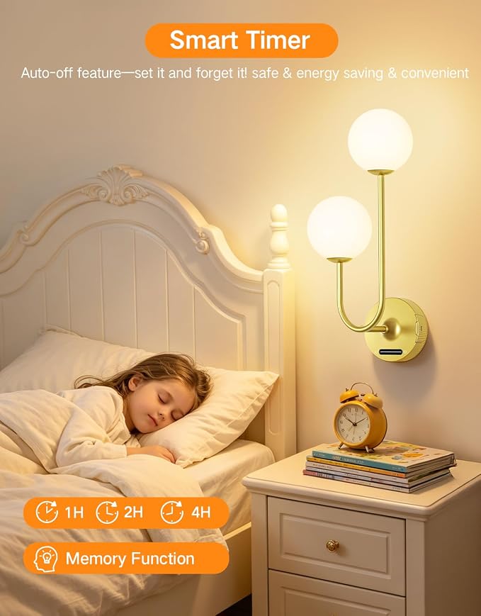 OUTON Gold Battery Operated Wall Sconce, 8000mAh Rechargeable Wireless Wall Light with Detachable Battery, Remote & Touch Control, 3 Color Dimmable Wall Mounted Light for Bedroom Living Room Bathroom