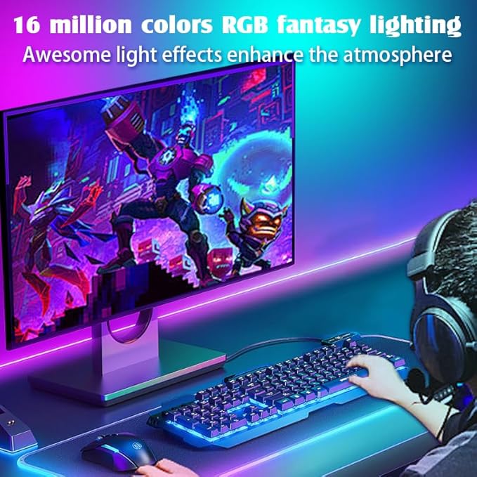 Monitor LED Backlights, LED Strip Light Sync with Screen Color/Music, Computer Light Bar Behind Screen, for PC/Mac, LEDs for Desk Gaming, USB Interface,Software Control (24 inch)