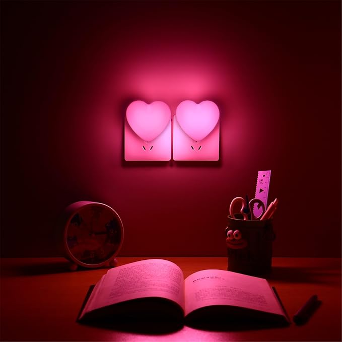 INZU Cute Night Light, Heart Night Light for Kids, LED Nightlight with Auto Dusk to Dawn Sensor, Nightlight Plug into Wall with Soft Warm Light for Bedroom, Nursery, Bathroom, Hallway (Pink 2Pack)
