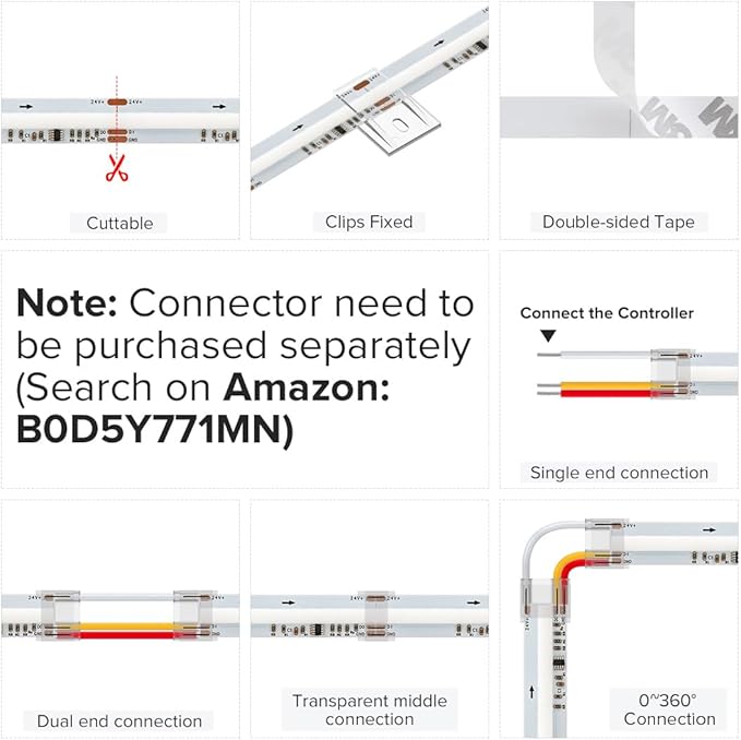BTF-LIGHTING WS2811 Smart IC RGB FCOB COB LED Strip, UL Listed 720LEDs/m High Density Color Chasing Uniform Light, DC12V 9.8FT 12mm Width Tape Light for Home Party DIY Decor(No Adapter or Controller)