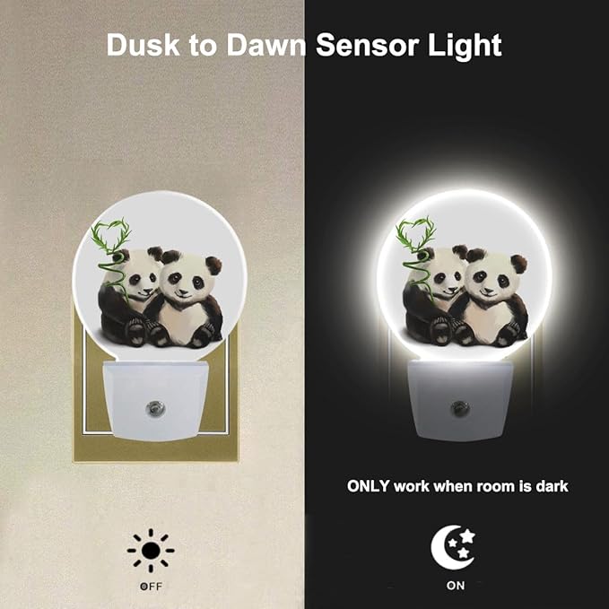 EKOBLA Cute Panda Night Lights Plug into Wall Panda Bear Bamboo Plug-in Nightlights Home Auto Sensor LED Dusk to Dawn Light for Bedroom Bathroom Kitchen Corridor
