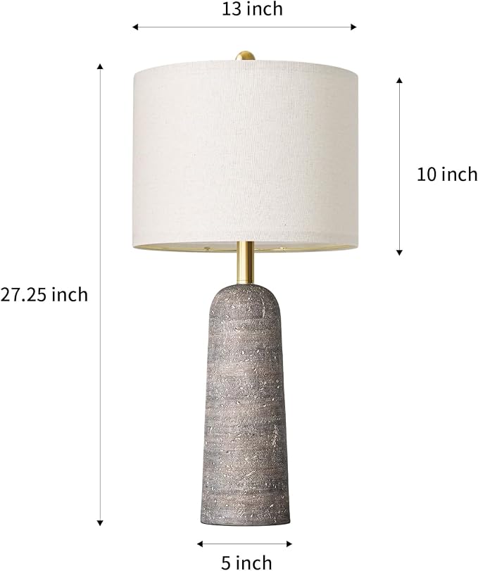 BOBOMOMO 27.25" Modern Table Lamp Set of 2, Light Grey Resin Table Lamps with Stone Look, Lamps for Living Room with Linen Shades, Bedroom Nightstand Lamps, Table Lamps for Living Room End Tables
