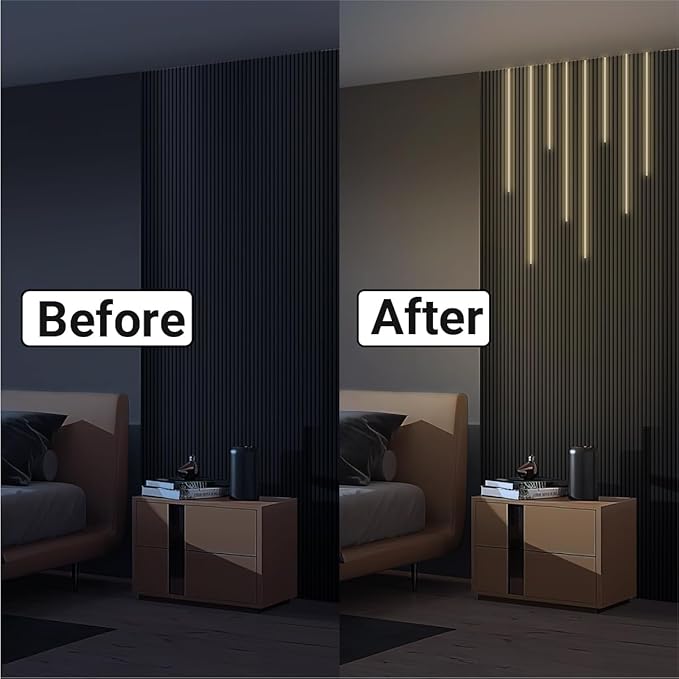 HAMRVL Black LED Recessed Lighting Kit - 8 PCS 3000K Warm White LED Strip Lights with Touch Control, Dimmable Self-Adhesive Wall Panel Lights for Wood Slat Wall Panels, Under Cabinet (Milky Cover)