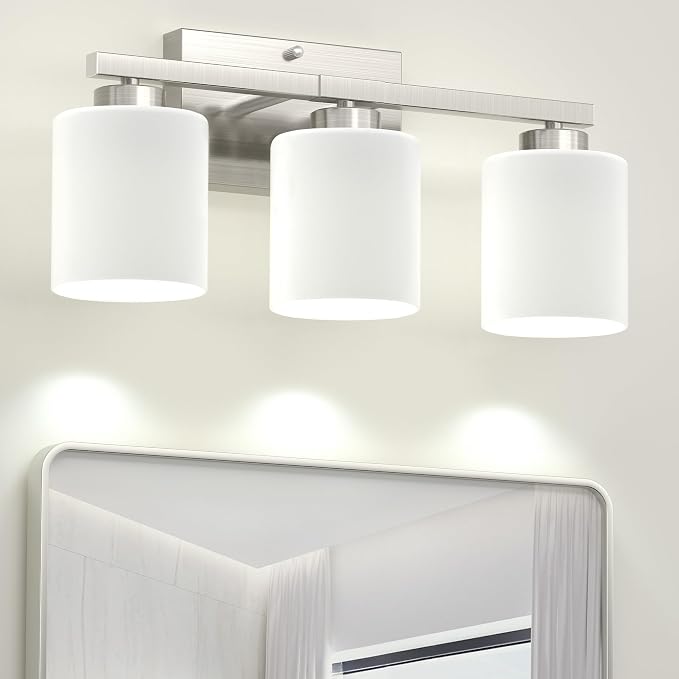 Honesorn Bathroom Light Fixtures Brushed Nickel, 3-Light Vanity Lights | Bathroom Vanity Light with Frosted Shades, Modern Bathroom Lights Over Mirror, Anti-Rust, E26 Socket (Bulbs Not Included)