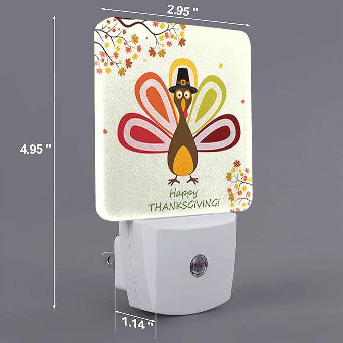 LED Night Light Plug into Wall with Dusk to Dawn Light Sensor White Energy Efficient Thanksgiving Turkey Happy Nightlight for Bedroom Bathroom Hallway Living Room Kitchen