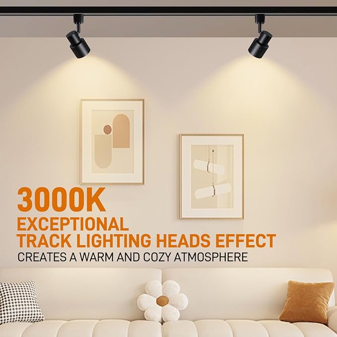 10W H Track Lighting Heads, Dimmable LED Track Lighting Heads Fixtures Bright 3000K Warm White Track Light Head for Accent Task Art, Flicker Free CRI90+ 24° 900lm (Black, 10W - 8 Pack)