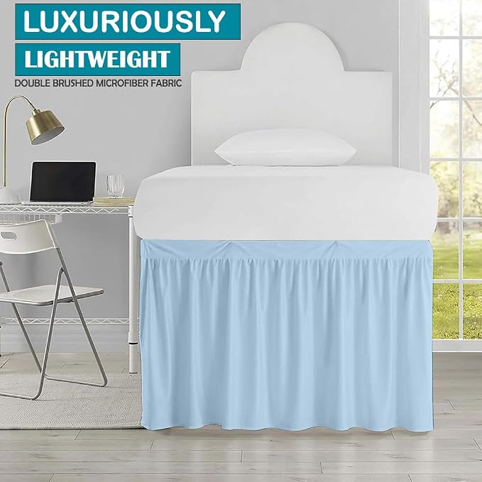 Dorm Bed Skirt, Twin XL, 36" Drop, Light Blue | Soft Microfiber Fabric, College dorm rooms, Hides under-bed storage, Fits 39"x80" Beds, Wrinkle-resistant, Machine Washable