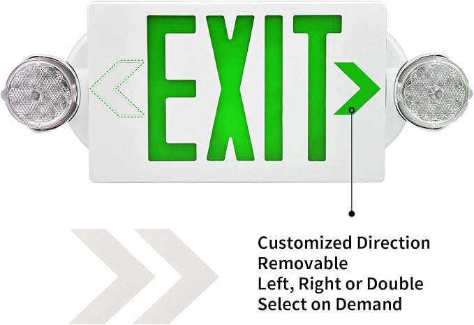 LED Emergency Light & Exit Sign Combo, Green Exit Sign, UL Certified Emergency Exit Light, Adjustable Lamps with Back-up Battery for Business (Green, 6 Pack)