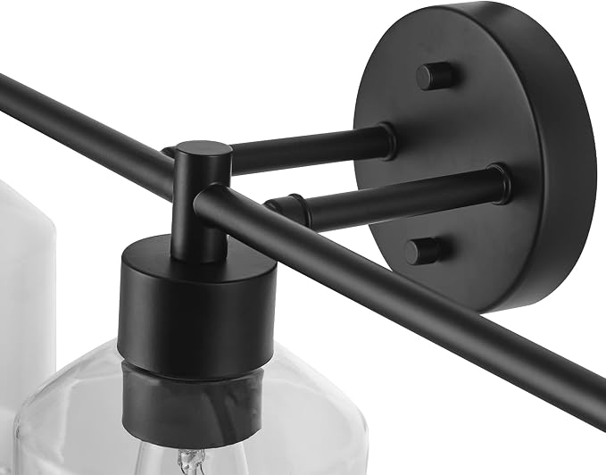 Globe Electric 65556 All-in-One 5-Piece Bathroom Set, Matte Black Finish, 3-Light Vanity with Clear Glass Shades, Towel Ring, Toilet Paper Holder, Robe Hook, and Towel Bar, Modern Bathroom Lighting