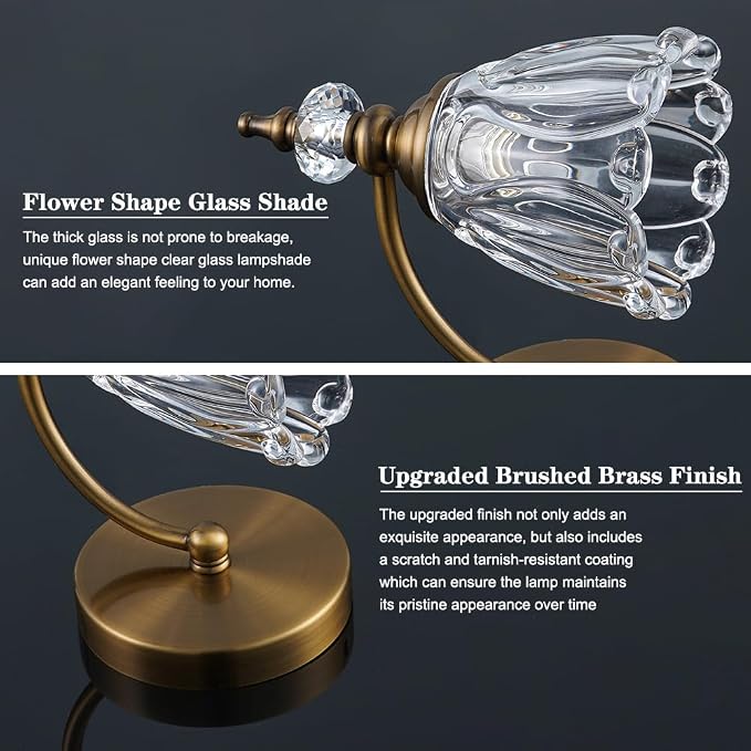 Brushed Antigue Brass Wall Sconces Set of Two, Hardwired Bathroom Vanity Light Fixtures, Vintage Sconces Wall Deco Set of 2, Glass Wall Lights for Bathroom, Bedroom,Hallway (Excludes G9 Bulb)