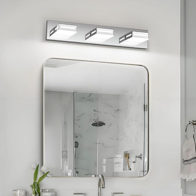 LED Modern Bathroom Light Fixtures, 3-Light 24-Inch Chrome Vanity Lights for Bathroom Lighting Fixtures Over Mirror, 6000K Cool White 350° Rotatable Wall Lamp