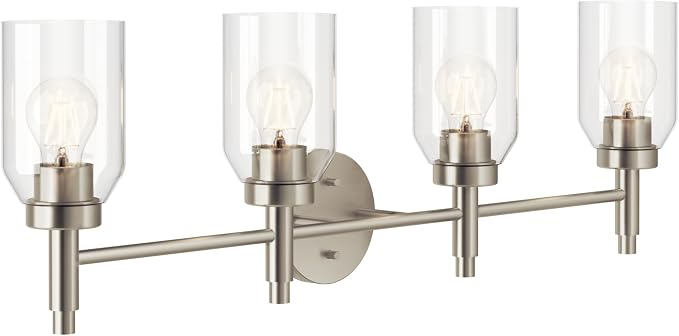 Kichler Madden 4-Light Bathroom Vanity Light, Brushed Nickel | Modern vanity light with clear glass for single or double bathroom mirrors (34" x 10.5"), 55186NI