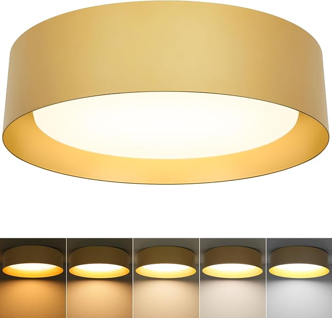Flush Mount Ceiling Light, 16in Modern Ceiling Light 5 Color Temperature | 30W Bathroom Ceiling Light Fixture, 3000LM Dimmable LED Flush Mount Light for Bedroom, Hallway, Kitchen, Gold