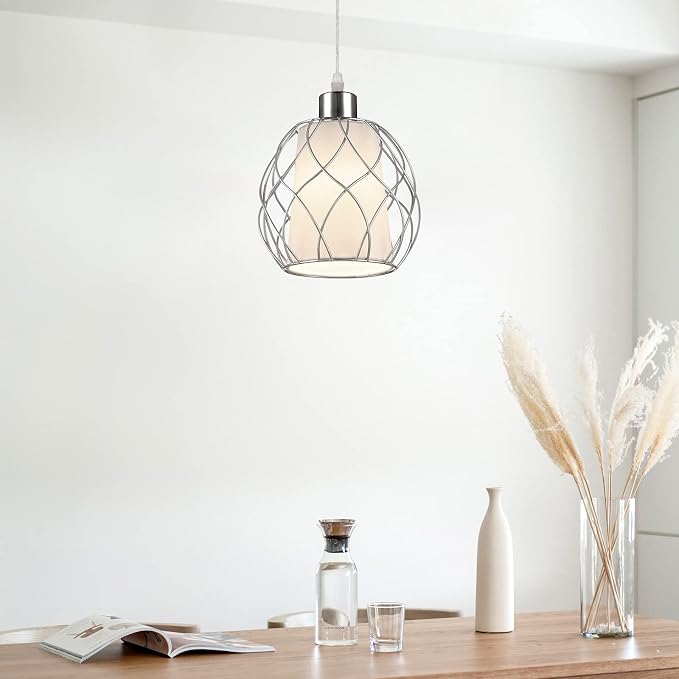 Hanging Lights with Plug in Cord,Hanging Lamps that Plug into Wall Outlet with Dimmable Switch and 15 ft Clear Cord, Swag Lamp for Bedroom Kitchen Island Living Room (Bulb Included)