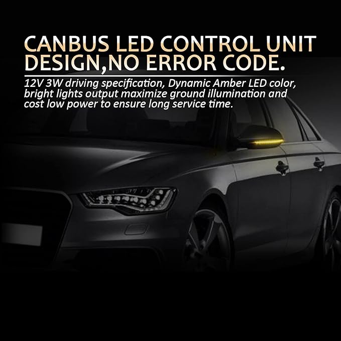 D-Lumina Sequential LED Turn Signal Side Mirror Lights Smoked Lens Compatible with 2013-2018 Audi A6 C7 4G S6, Dynamic Blinker Side Mirror Indicator Light Replace Factory Amber Reflector