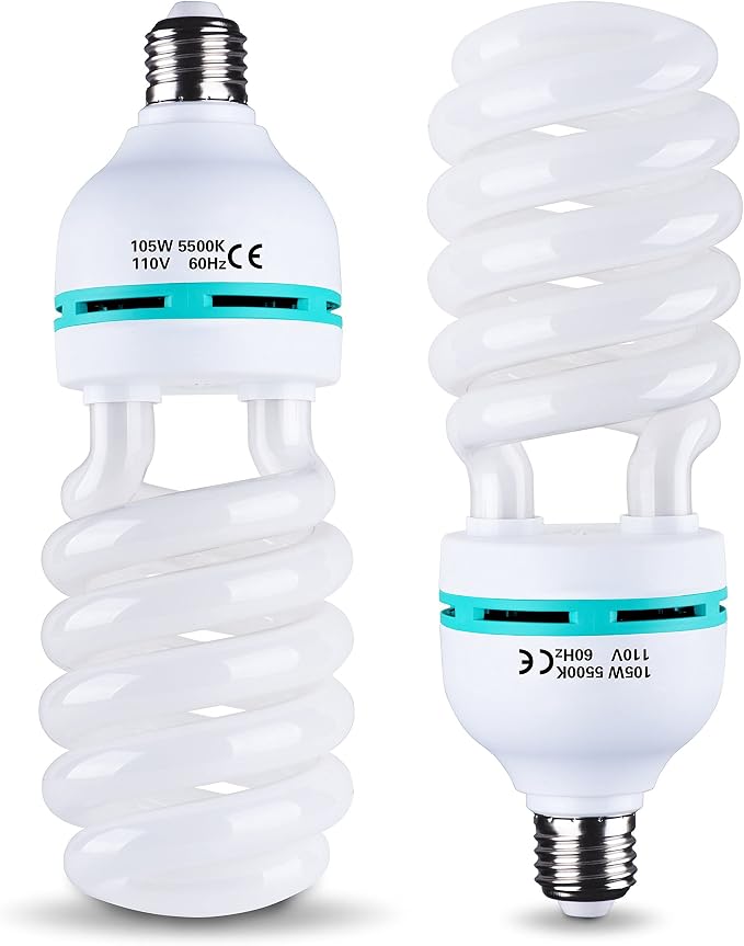 EMART Full Spectrum Light Bulb, 105W Spiral CFL 5500k Daylight for Softbox Lighting Kit, Replacement Lamp for Photography Photo Video Studio, Household Use, Portrait Shooting -2PACK