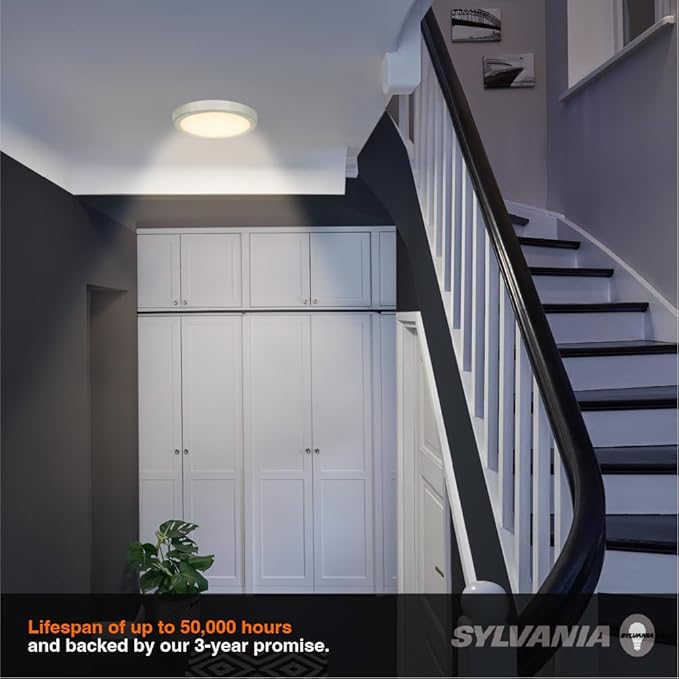 Sylvania 12" LED Flush Mount Ceiling Light Fixture, 24W, 1600 LMS, Hardwired, 3000K, Warm White, Brushed Nickel, LED Lights for Bedroom Kitchen Hallway Porch - 1 Pack (66461)
