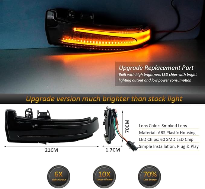 D-Lumina Dynamic LED Side Mirror Sequential Turn Signal Lights Smoked Lens for Merce-des Benz A/B/C/E/S/CLA/GLA/GLK/CLS Class W204 W176 W212 W246 W221 C250 C300 C350, Side Marker Blinkers Mirror Light