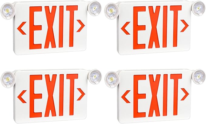 OSTEK 4 Pack Red LED Exit Sign with Emergency Lights, Two Adjustable Head Emergency Exit Lights with Battery Backup, Dual LED Lamp ABS Fire Resistance UL-Listed 120-277V