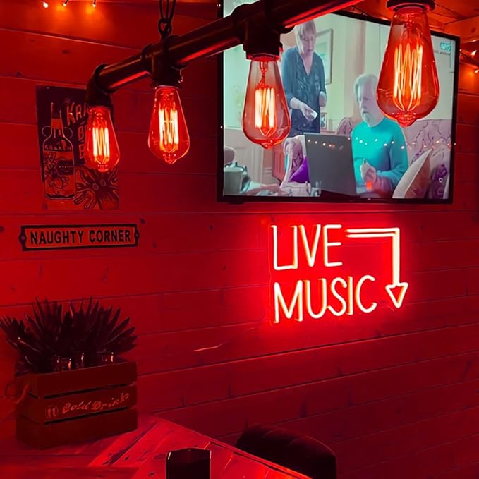 Music Live Led Neon Signs - Handcrafted LED Signs 17 * 11 inches - Wall Decor Light For Nightclub,Bar or Bedroom,Music Stadio