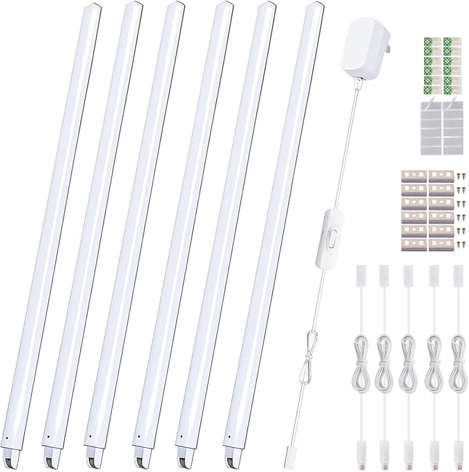 Cefrank 6-Pack Linkable Under Cabinet Lighting, 12" LED Shelf Light Bars | 1200LM Cool White • Plug-in • CRI90+ • Frosted Lens • Pantry • Bookshelf • Workbench