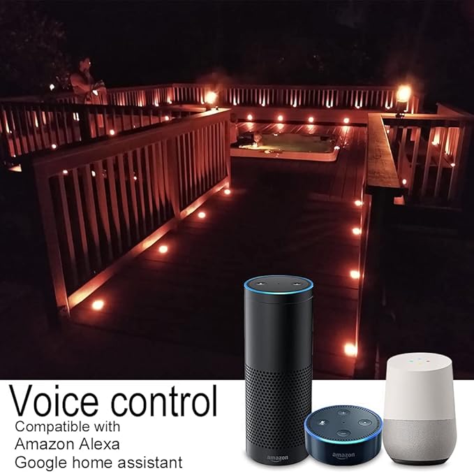 Sumaote LED Deck Lights Kit, 20Pcs 1.22" WiFi Smart Phone Control Recessed RGBW Deck Stair Lighting, IP67 Waterproof Outdoor Low Voltage Landscape Lighting for Steps Path Pool Side, Black