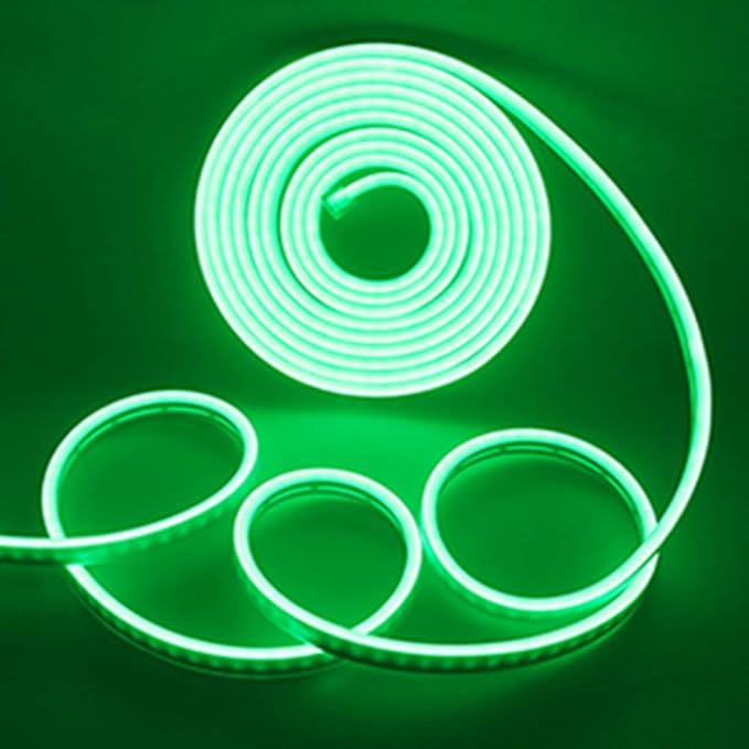 YM E-Bright Green Led Neon Strip Lights Without Power Supply, 12V Indoor Outdoor Silicone Rope 16.4Ft 600SMD Flexible Waterproof IP67 for Signboard Bar Home Kitchen Bedroom Party Christmas Decoration