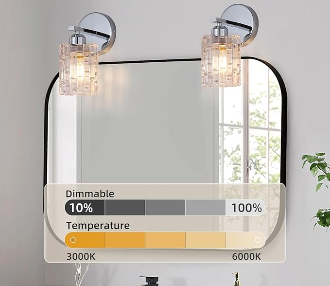 2-Pack Chrome Crystal Bathroom Vanity Lights, 1-Light Wall Mount Fixture for Over Mirror, Modern Wall Light for Bathroom, Bedroom, Hallway