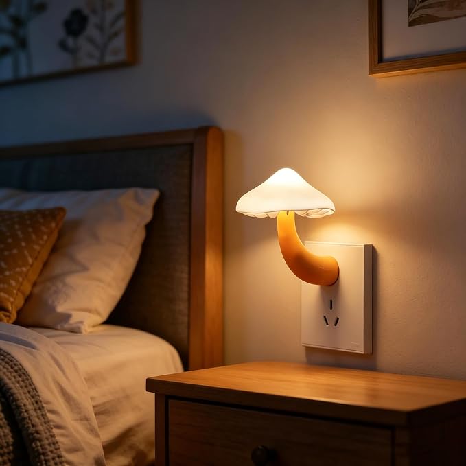 LED Mushroom Night Light Plug in Lamp, Light Sensor Night Lights Plug into Wall, Dusk to Dawn Sensor Night Light for Adults Kids Room Bedroom Bathroom Hallway Kitchen (3, Warm White)