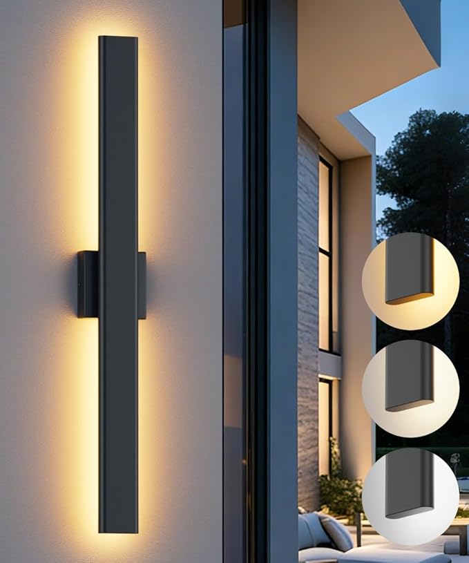 Aipsun Black Outdoor Wall Sconce 3000K 4000K 6000K, 31.5in Modern Exterior Light 1 Pack, Long LED Linear Wall Light Outside Lighting for Entrance, Hallway, Garage, Porch(3CCT)
