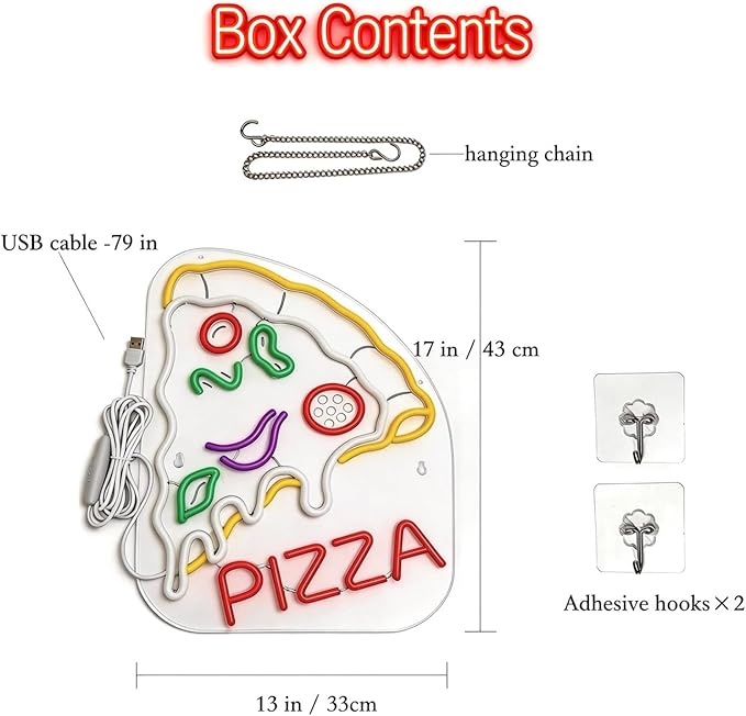 Pizza Neon Sign - Dimmable LED Light & Wall Decor for Restaurant, Shop, Truck & Party | Gift for Pizza Lovers, Men & Women (17x13")