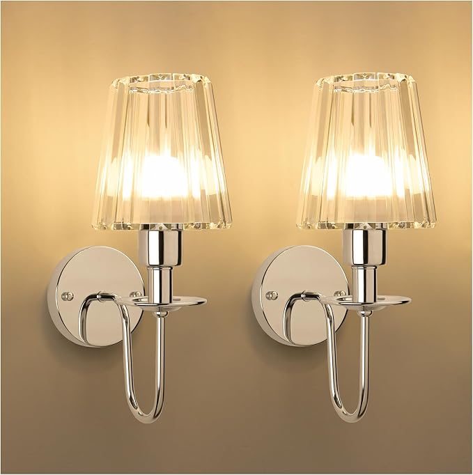 Battery Operated Wall Sconces Set of 2, Sliver Crystal Wall Lights | 5200mAh rechargeable wall lights with magnetic bulbs, remote control, 15 colors, 10-level dimming and timer for bedrooms