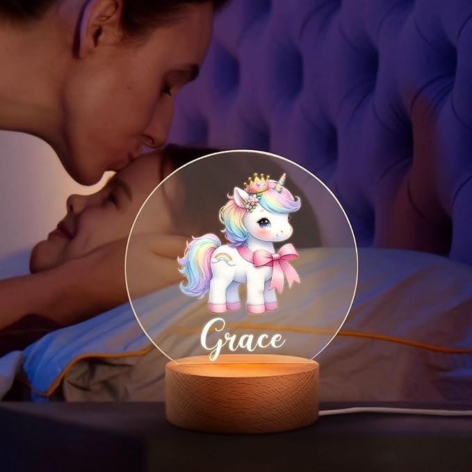 Personalized Rainbow Unicorn Night Light for Kids, Custom Name LED Light 17 Patterns Option Nursery Decoration
