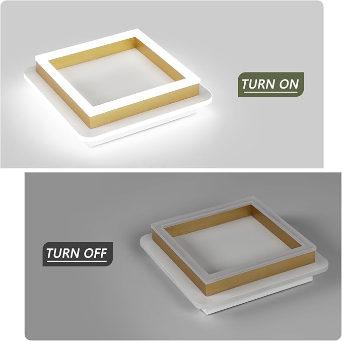 CANEOE Square Flush Mount Ceiling Light 24W Modern Led Hallway Ceiling Light Fixtures Gold Close to Ceilings Lamp for Bedroom Bathroom Living Room Laundry Kitchen
