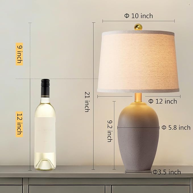 AIEAMPDO 21'' Set of 2 Farmhouse Ceramic Small Table Lamps for Living Room Bedroom, Nightstand Rustic Brown Desk Lamp for Bedside End Table Entryway, 2 LED Bulbs Included