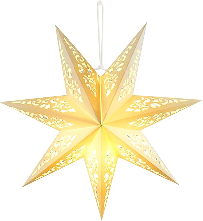 IMIKEYA Christmas Star Paper Lantern: 45cm Star Lamp Shade Paper Lantern Lamp Decorations Hollow out Hanging Lamp Shade for Christmas Wedding New Year Party Decorations (White)