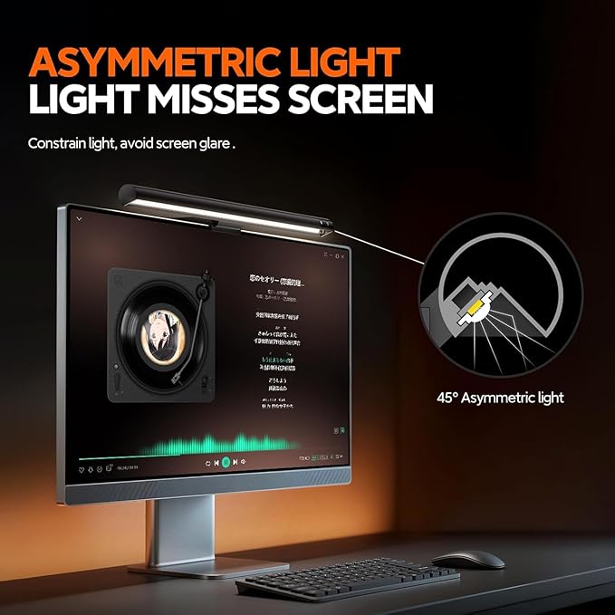 LYMAX Computer Monitor Light Bar with Wireless Remote, Motion Sensor, Fit for Flat/Curved Monitor, Adjustable Color Temperature with Auto-Dimming, Eye-Care USB-C Monitor Lamp, No Glare Desk Lamp